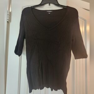 Roz & Ali Ribbed V-Neck Knit Sweater Top